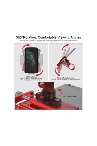 Shineyee Gub P30 Cnc Alüminyum Bisiklet Telefon Tutucu 360 Döner 60-100mm Genişlik Ayarı Kırmızı Kırmızı