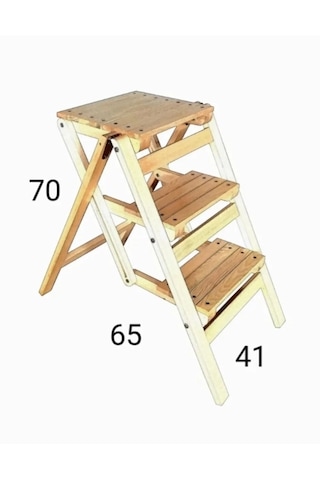 Ahşap Merdiven Tabure Katlanır Ceviz Renk 3 Basamaklı Ceviz