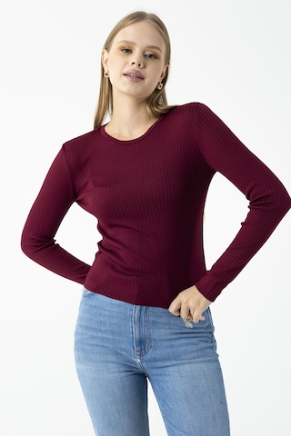 Giysa Kadın Bisiklet Yaka Fitilli Basic Triko Body Bordo - 25k 2060 Bordo