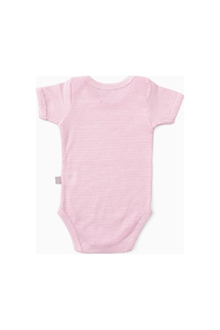 Boumini Bebek Çıtçıtlı Kısa Kollu Body Zarf Yaka Pembe Çizgili-pembe Pembe