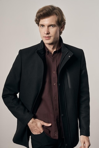 İmza Siyah Dik Yaka Tam Astar Classic Slim Fit Esnek Kaşe Kaban 1008255150 Siyah