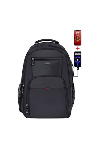 Dada Unisex Siyah Okul Sırt Çantası Orta Boy Usb Type-c 14 inç Su Geçirmez Kumaş Lise Üniversite