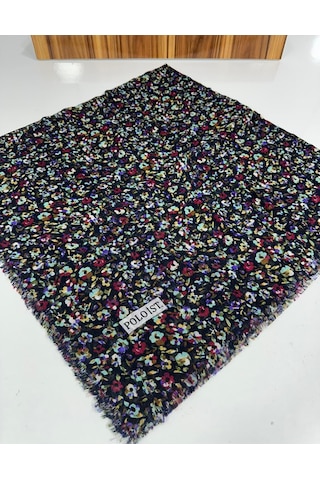 Poloist Desenli Flamalı Keten Eşarp- 05653 Siyah