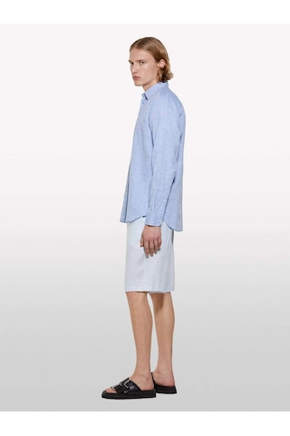 %100 Keten Slim Fit Bermuda Şort Erkek Mavi Şort - 325p4aghs9010 Açık Gri