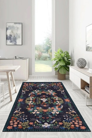 Her Adımda Bir Çiçek Her Desende Bir Kuş Sanatsal Kaymaz Taban Halı Renkli