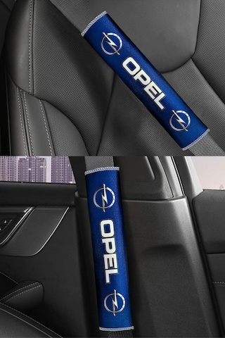 Opel Logolu Mavi Dijital Baskılı Araç Emniyet Kemer Pedi 2 Li Set Konforlu & Şık Kemer Koruyucu