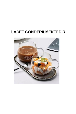 1 Li Good Morning Günaydın 400 Ml Borosilikat Cam Kupa Şeffaf