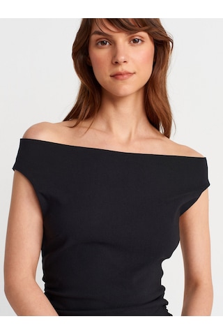 Dilvin 91462 Bardot Mini Elbise-siyah Siyah