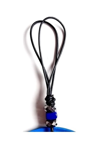 Nazar Boncuklu El Yapımı Deri İpli Açık Mavi Şeffaf Cam Duvar Süsü