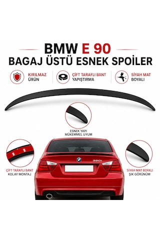 Bmw E90 3 Serisi 2005-2012 Model Uyumlu Bagaj Üstü Esnek Spoiler Siyah Mat Boyalı