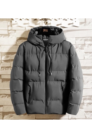 Kalınlaştırılmış Kapüşonlu Günlük Erkek Pamuklu Ceket Mavi