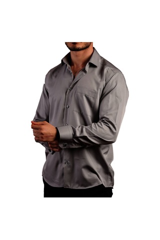 Koyu Gri Büyük Beden Rahat Kesim Micro Kumaş Kol Düğmeli Regular Fit Erkek Gömlek - 190-7 001