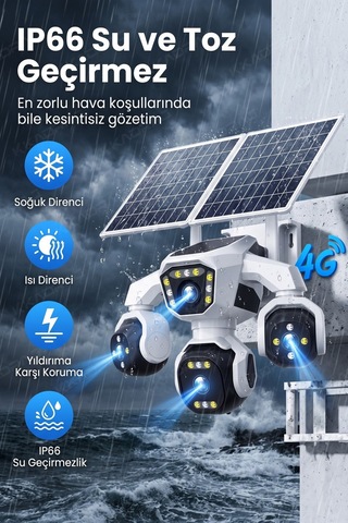 4 Kameralı - 2 Solar Panelli + Yeni Nesil + E- Sim Destekli + 20mp Güvenlik Kamerası Yapay Zeka Tek