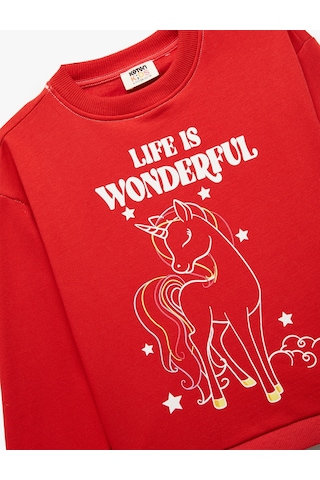 Koton Şardonlu Uzun Kollu Bisiklet Yaka Pamuklu Unicorn Baskılı Sweatshirt Kırmızı 6wkg10173ak Kırmızı