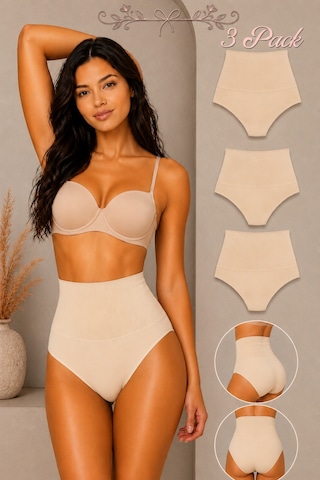 Fit Women Kadın Yüksek Bel Esnek 3 Lü Külot Bej