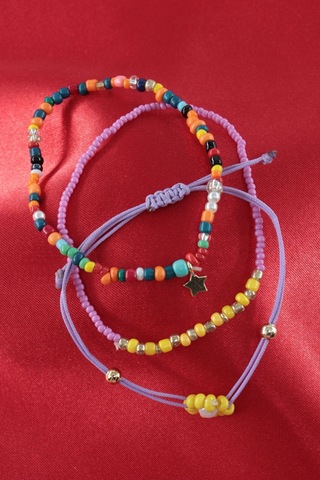 3lü Yıldızlı Çiçekli Boncuklu Asansörlü Bileklik. Lastikli Bileklik, Kadın İp Bileklik Halhal. Çok Renkli