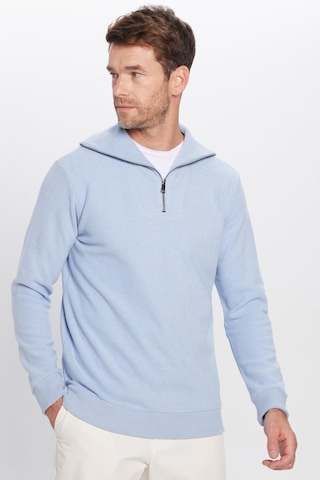 Tudors Unisex Relax Fit Rahat Kesim Fitilli Desenli Pamuklu Yarım Fermuarlı Mavi Dik Yaka Sweatshirt-31987 Mavi