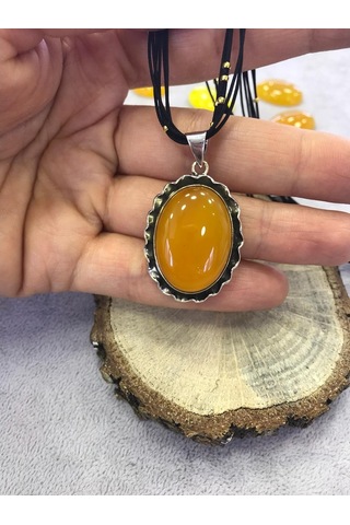 Sarı Akik Taşlı Gümüş Kolye 925 Ayar 512654647