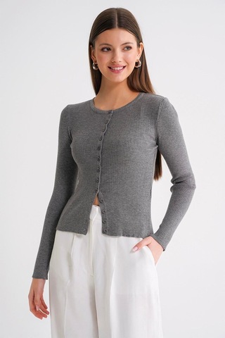Hiccup Mixray Düğmeli Slim Fit Yivli Örgü Hırka Koyu Gri