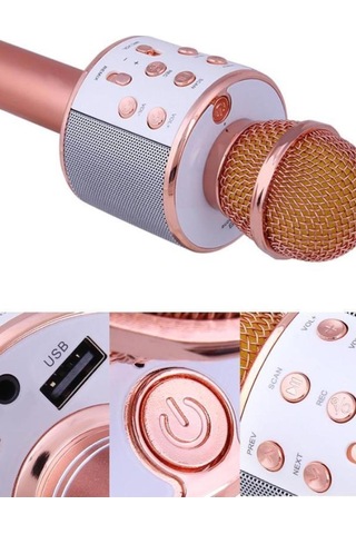 Buffer Şarj Edilebilir Telefon Ve Usb Bağlantılı Karaoke Mikrofon Rose Gold
