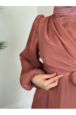 Yandan Bağlamalı Organze Abiye Gül Kurusu