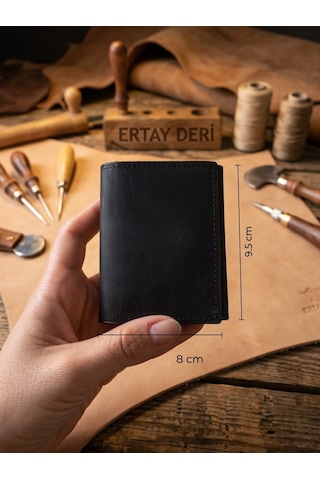 Ertay Deri % 100 Hakiki Deri El Yapımı Çok Bölmeli Cüzdan & Kartlık Siyah Yeni Model Siyah - Çok Renkli