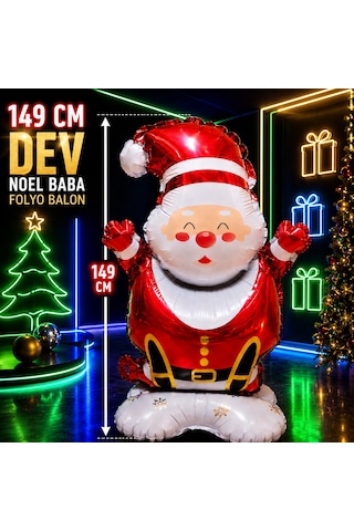 149 Cm Noel Baba Folyo Balon Santa Claus Year's Balloon Dev Noel Baba Balonu Yılbaşı Ağacı Süsleri