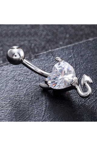 Chavin Beyaz Kalp Taşlı Şeytan Çelik Göbek Piercing dt70by Beyaz