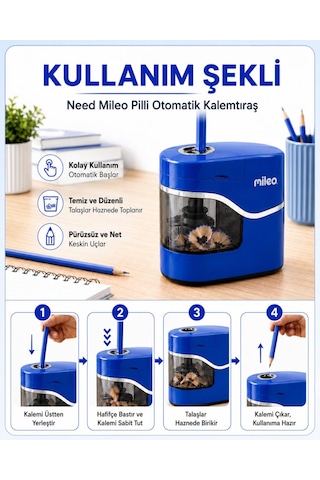 Mileo Pilli Otomatik Mavi Kalemtraş