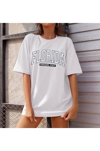 Efnaz Style Bisiklet Yaka Baskılı T-shirt - Beyaz