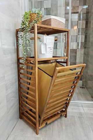 Digithome Ceviz Rengi Ahşap Kirli Sepetli Banyo Düzenleyici Raf Cvz01 Ceviz