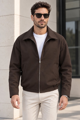 Polo State Erkek Astarlı Fermuarlı Lastik Bel Regular Fit Ceket - Kahverengi