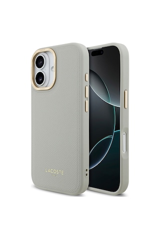 Apple Uyumlu iPhone 17 Kılıf Lacoste Lisanslı M-safe Özellikli Champs Elysees Pu Deri Tasarımlı Kapak Gri Gri