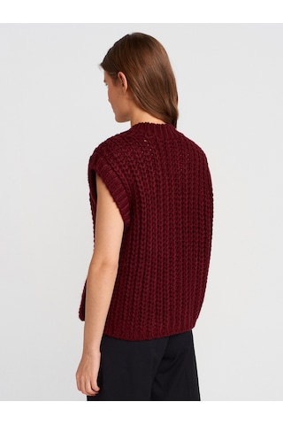 Dilvin 60961 Bisiklet Yaka Yumuşak Dokulu Cepli Düğmeli Triko Yelek-bordo Bordo