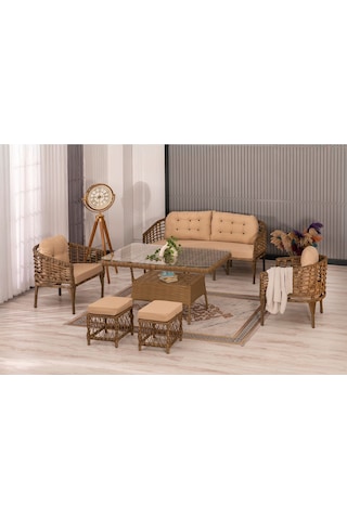 Btkconsept Faralya 3'lü Bahçe Ve Balkon Takımı Kahverengi 3+1+1 Masalı Kahverengi