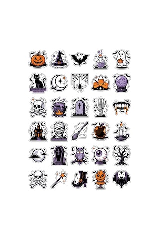 Cadılar Bayramı Gotik Sticker Seti 150 Adet - 5'li Mega Paket - Laptop Defter Ajanda Etiketi Çok Renkli