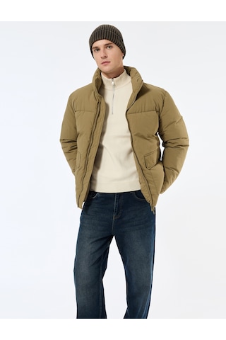 Koton Uzun Kollu Kapaklı Cep Detaylı Fermuarlı Slim Fit Dik Yaka Kışlık Şişme Mont Bej 6wam20125hw Ekru