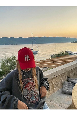 Unisex Kırmızı Renk Beyaz Logo Beyzbol Ny New York Şapka - Unisex Kırmızı