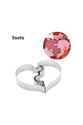 Dancemonkey 5 Takım Sol Kalp + Sağ Kalp Aşk Bulmaca Bisküvi Kalıbı, Renkli Model Gümüş