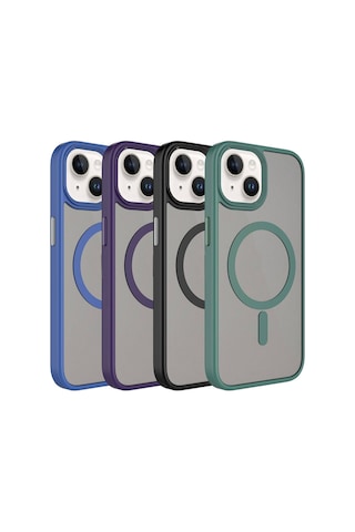 Apple Uyumlu iPhone 15 Plus Kılıf Mat Arka Yüzey Wireless Şarj Özellikli Mkst Flet M-safe Kapak - Koyu Yeşil Yeşil