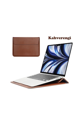 Apple Uyumlu MacBook Pro Air 13 M1-m2 2020/2022 A2179-a2337-a2338-a2251-a2159-a1989-a1708 Deri Mıknatıslı Çanta Kahverengi