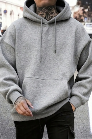 Tarz Cool Regular Kapüşonlu Sweatshirt Erkek Unisex 3 İplik Şardonlu %100 Pamuk Basic Hoodie Gri