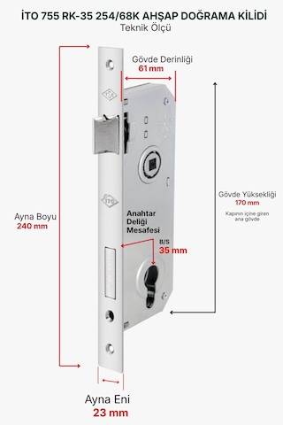 İto Ahşap-demir Kapı Kilitleri, 755/rk35 Silindirli, Barelli