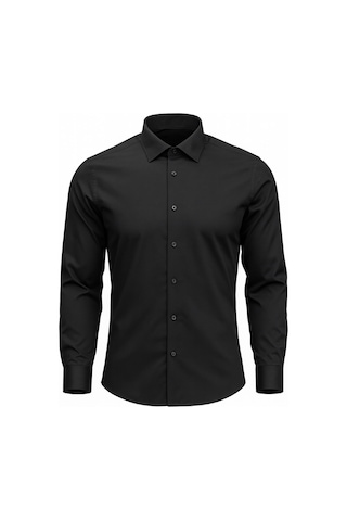 Plus Scorpion Erkek Klasik Slim Fit Gömlek Nefes Alan Kumaş, Şık Ofis Gömleği, Beyaz/siyah Siyah