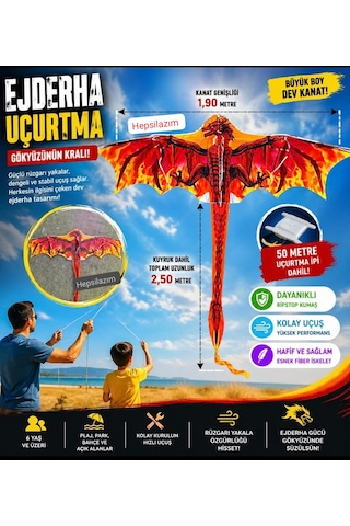 Dragon Oyuncak Uçurtma Büyük Ejderha Alev Desenli 1.55x1.82cm Kolay Uçan Dragon Oyuncak Uçurtma Büyük Ejderha Alev Desenli 1.55x1.82cm Kolay Uçan