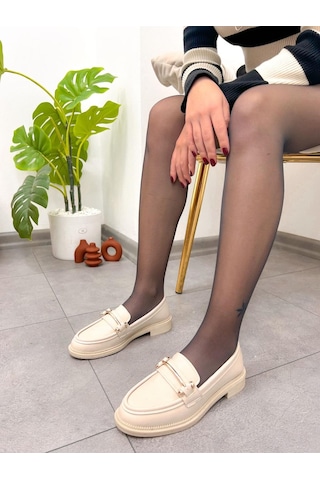 Erva'nın Butiği Bej Cilt Marta Ortopedik Taban Kadın Loafer-5203