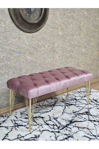 Zafir Gold Tel Ayaklı 90 Cm Puf Bench - Puf - Bench - Kasalı Oturak - Oturak - Yatak Ucu Puf Pembe