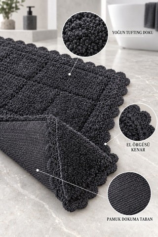 Alanur Bodrum Tufting Cotton Pamuklu El Işi Örgülü 2 Li Paspas 109 Siyah
