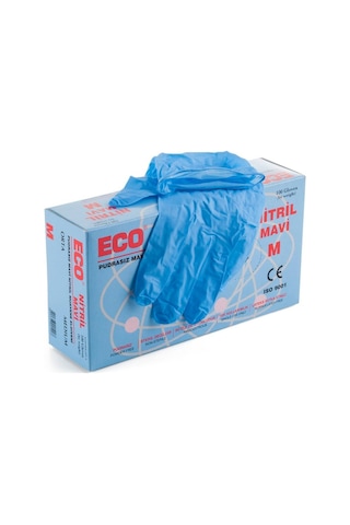 Eco Nitril Pudrasız Muayene Eldiveni Mavi 100'lü