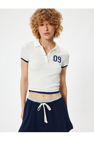 Koton Polo Yaka Tişört Arkası Baskılı Kaşkorse Kısa Kollu Slim Fit Ekru 4sal11053ık Ekru